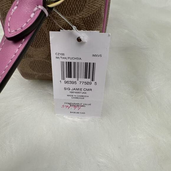 COACH Jamie Camera Crossbody Bag In Signature Canvas/Leather Tan/Fuchsia CZ186 - Picture 5 of 10